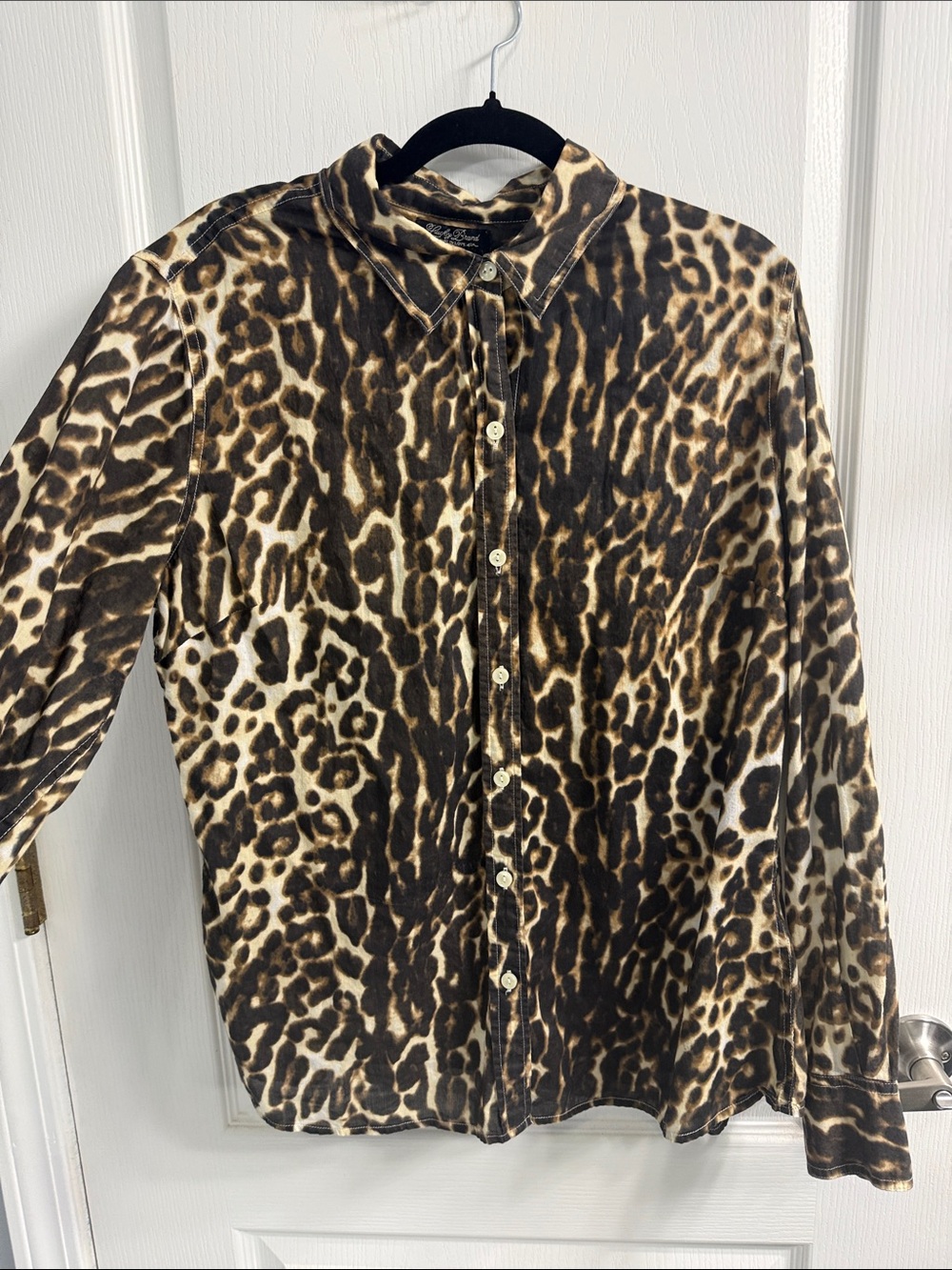 Lucky Brand Women's Leopard Button-Down Shirt in Brown and Black Western Boho
